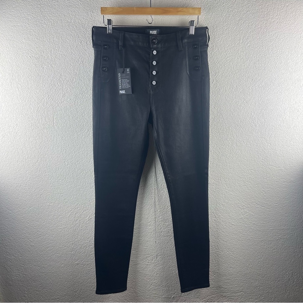 PAIGE l 31 Emmie Coated Ultra Skinny Stretch High Rise Exposed Button Fly Jeans